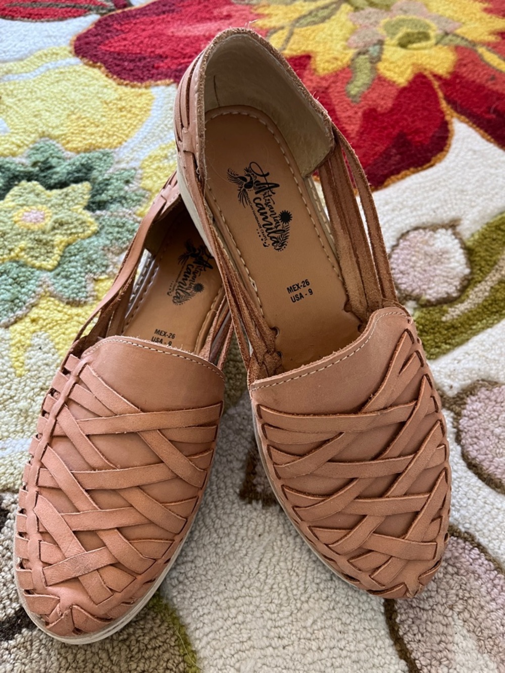 Handmade Woven Huarache Slip-On Flats in Light Tan